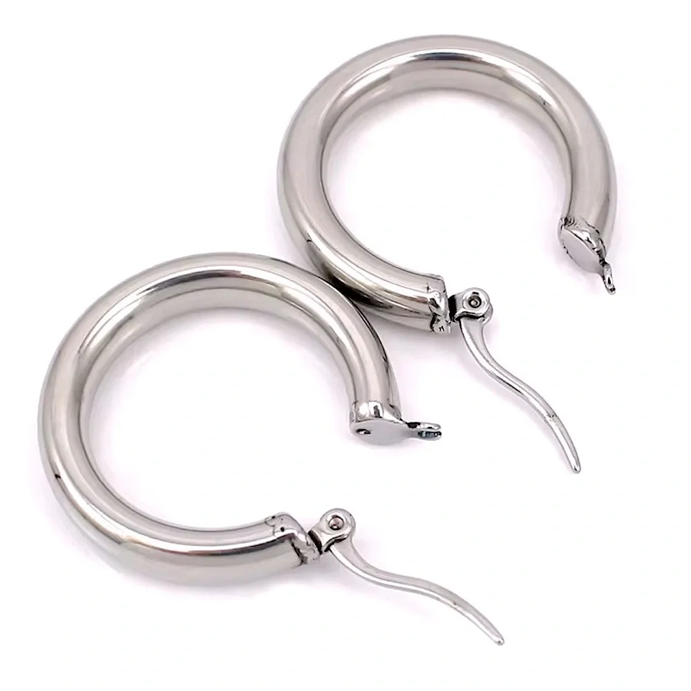 Large Tubular 18k‎ White Gold Filled Hoop Earrings, 30mm